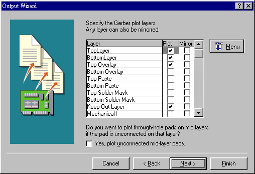決定Gerber文件要繪制的板層，依據(jù)實(shí)際狀況勾選各個(gè)板層。