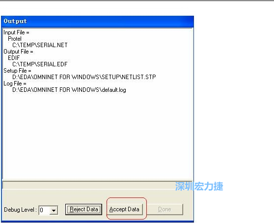 系統(tǒng)彈出一個輸出窗口，點擊 Accept Data。完成后點擊“確定”，再點擊“Done”關(guān)閉輸出窗口。退出 Omninet for Windows。