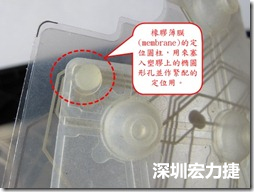 橡膠薄膜(membrane)的定位圓柱，可以用來(lái)塞入塑膠上的橢圓形孔洞，最為緊配的定位之用。