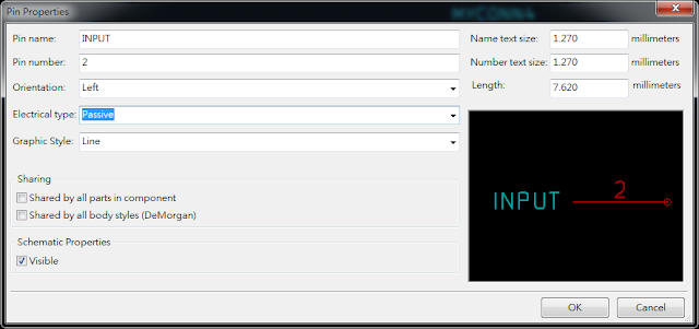 按下工具 "Add pins to the component"， 如底下畫面，  Electrical type 都選 Passive