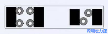 對(duì)于大尺寸的電容，比如板級(jí)濾波所用的鉭電容，推薦用圖中的安裝方法